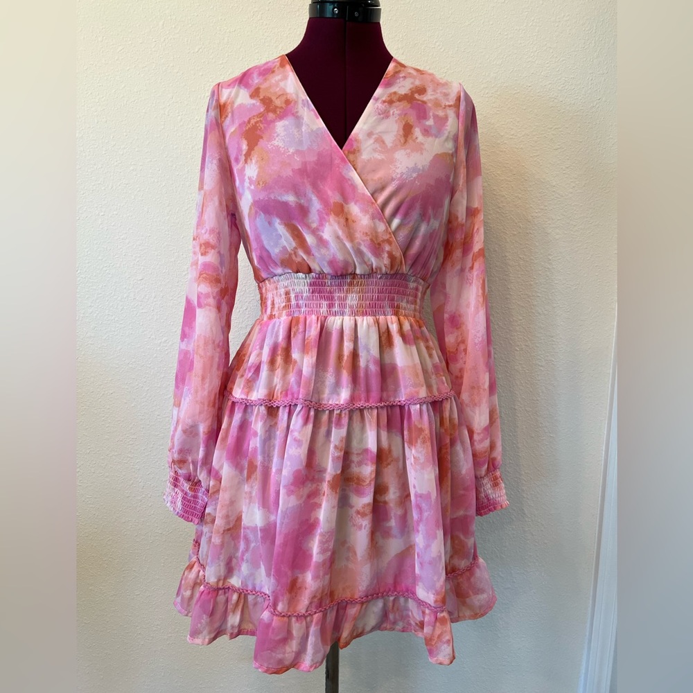 Pink chiffon long sleeve dress